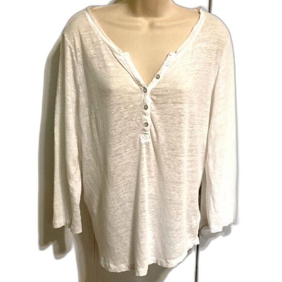 C & C California Linen Semi Sheer Lightweight Henley Top White Womens Large - Picture 2 of 14